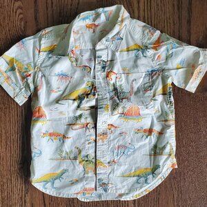 Vintage Baby Boy Dinosaur Button-Up Shirt – Short Sleeve Toddler Collared Shirt